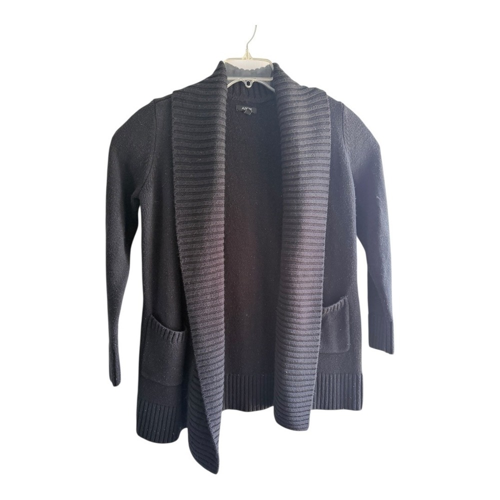 Dark Academia Apt. 9 Cardigan Sweater Large Black Shawl Collar Open Front Ribbed